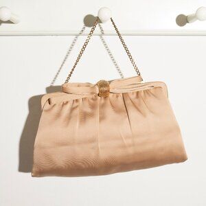 Gold Satin Bow Evening Bag with Chain